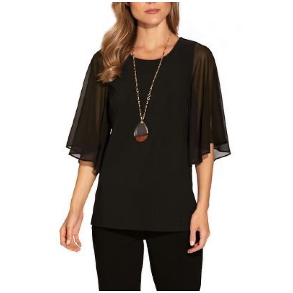 Boston Proper Sheer Sleeve Blouse Top